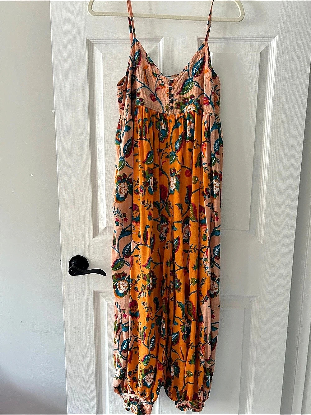 Anthropologie Floral Jumpsuit Orange & Pink XS